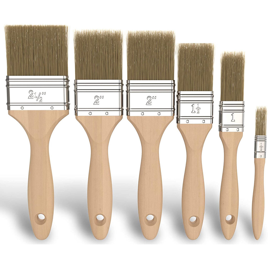 6 Pack Paint Brushes Set [Wood Handle] Brush for Wall Painting