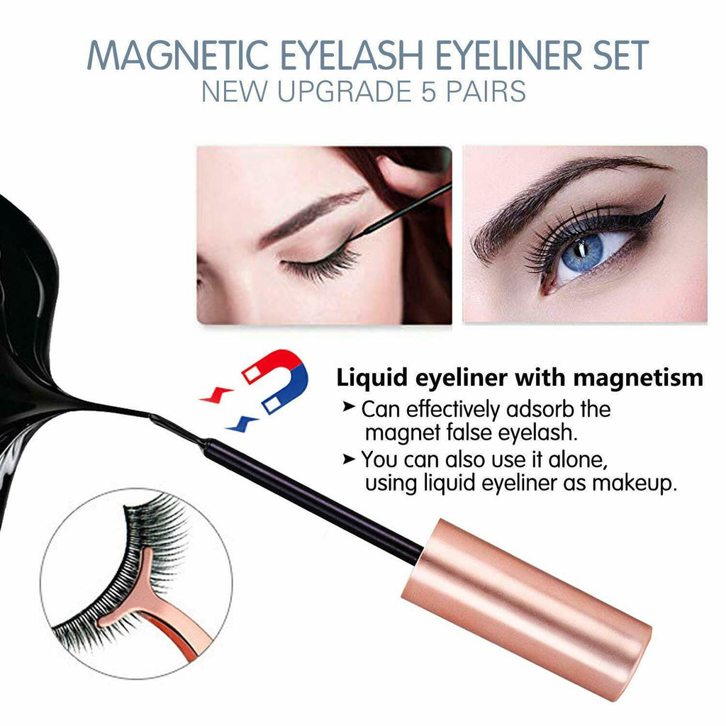 10Pcs/5Pairs Set Magnetic False Eyelashes Lashes with Magnetic Liquid Eyeliner Kit - Diamond