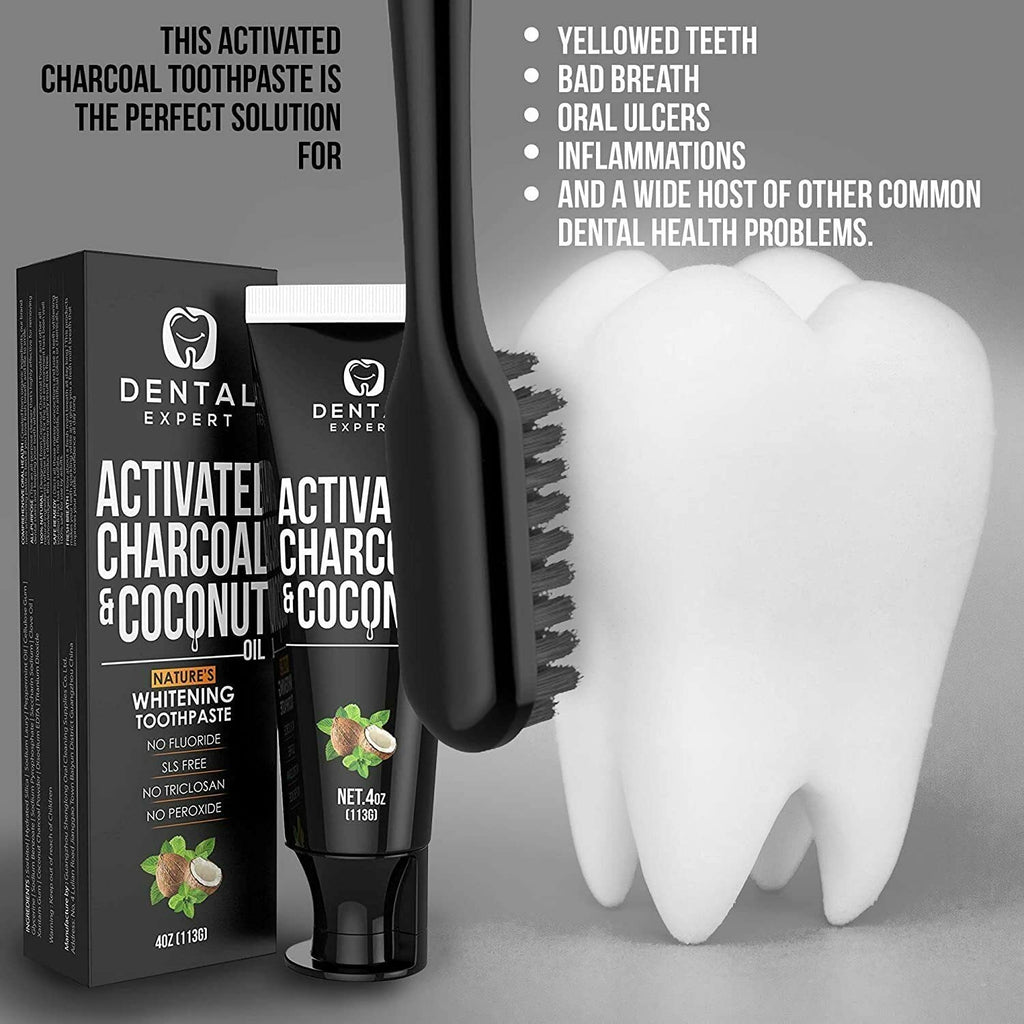 Activated Charcoal Teeth Whitening Toothpaste - DESTROYS BAD BREATH - Best Natural Black Tooth Paste Kit - MINT FLAVOR - Herbal Decay Treatment - REMOVES COFFEE STAINS, 4oz UPC 754185214843