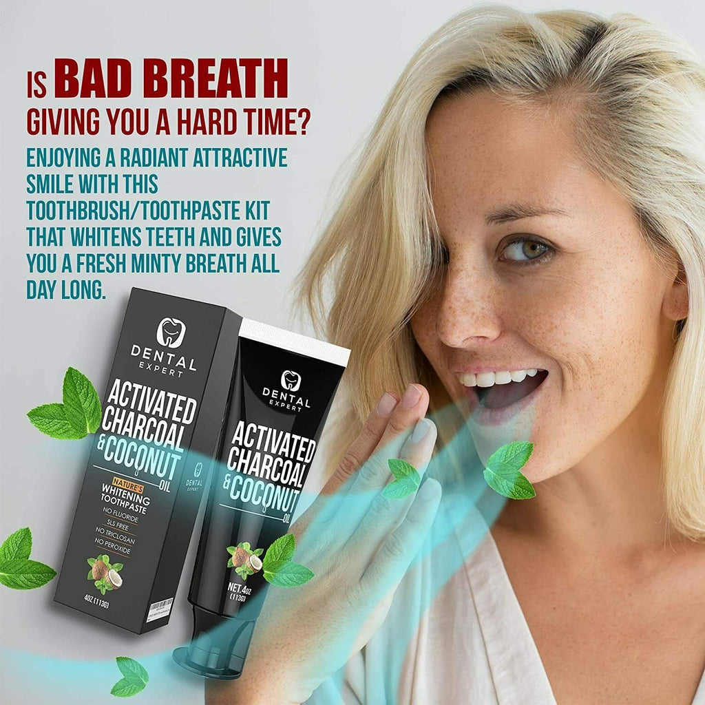 Activated Charcoal Teeth Whitening Toothpaste - DESTROYS BAD BREATH - Best Natural Black Tooth Paste Kit - MINT FLAVOR - Herbal Decay Treatment - REMOVES COFFEE STAINS, 4oz UPC 754185214843