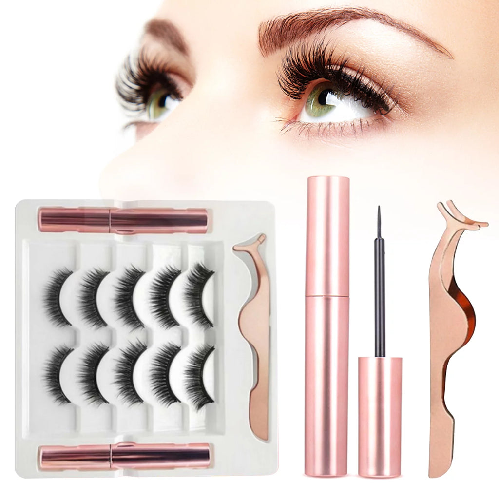 10Pcs/5Pairs Set Magnetic False Eyelashes Lashes with Magnetic Liquid Eyeliner Kit - Diamond