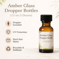 Amber Glass Dropper Bottles, 1/2 oz (1 Dozen)