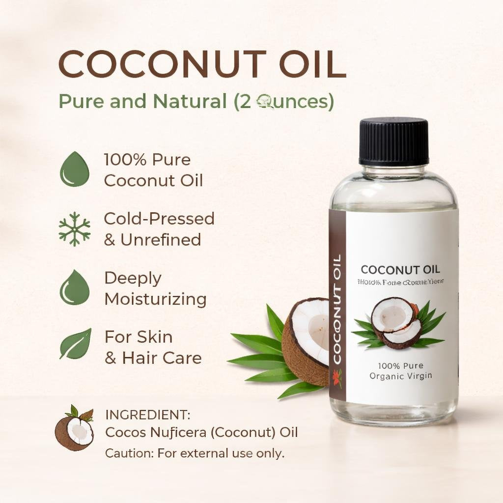 Coconut Oil, Pure and Natural (2 Ounces)