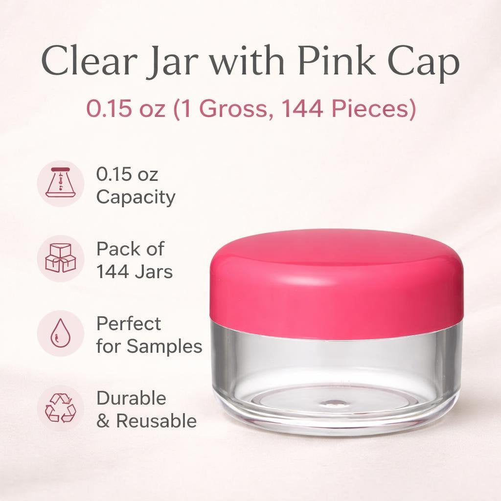 Clear Jar with Pink Cap, 0.15 oz (1 Gross, 144 Pieces)