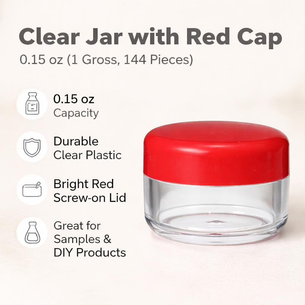 Clear Jar with Red Cap, 0.15 oz (1 Gross, 144 Pieces)