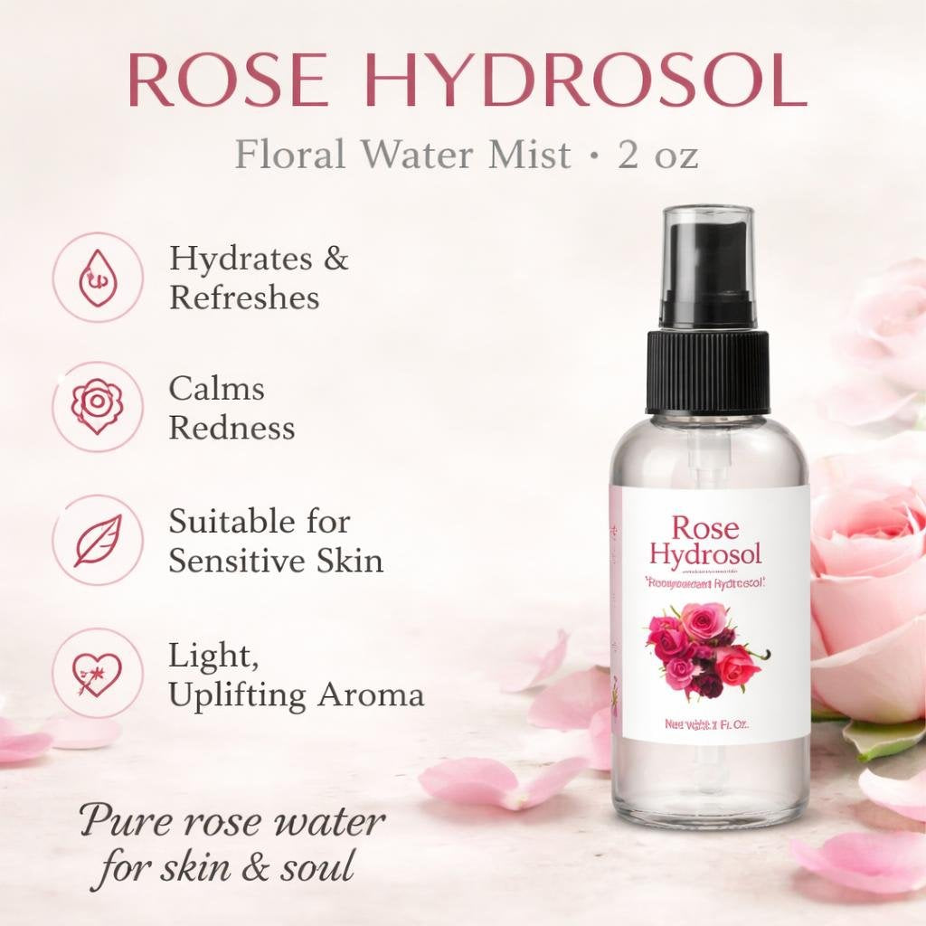 Rose Hydrosol, Floral Water Mist (2 Ounces)