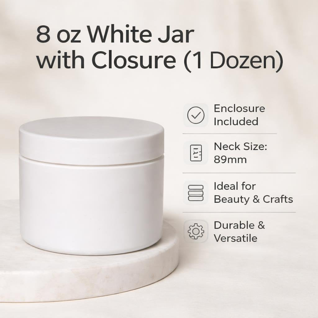 8 oz White Jar with Closure (1 Dozen)