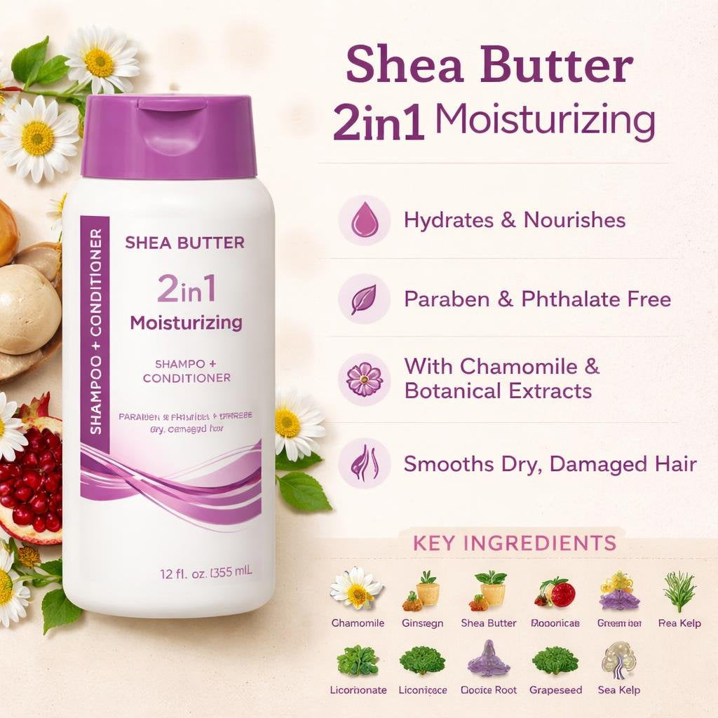 Shea Butter 2 in 1 Moisturizing Shampoo and Conditioner (16.0 oz)