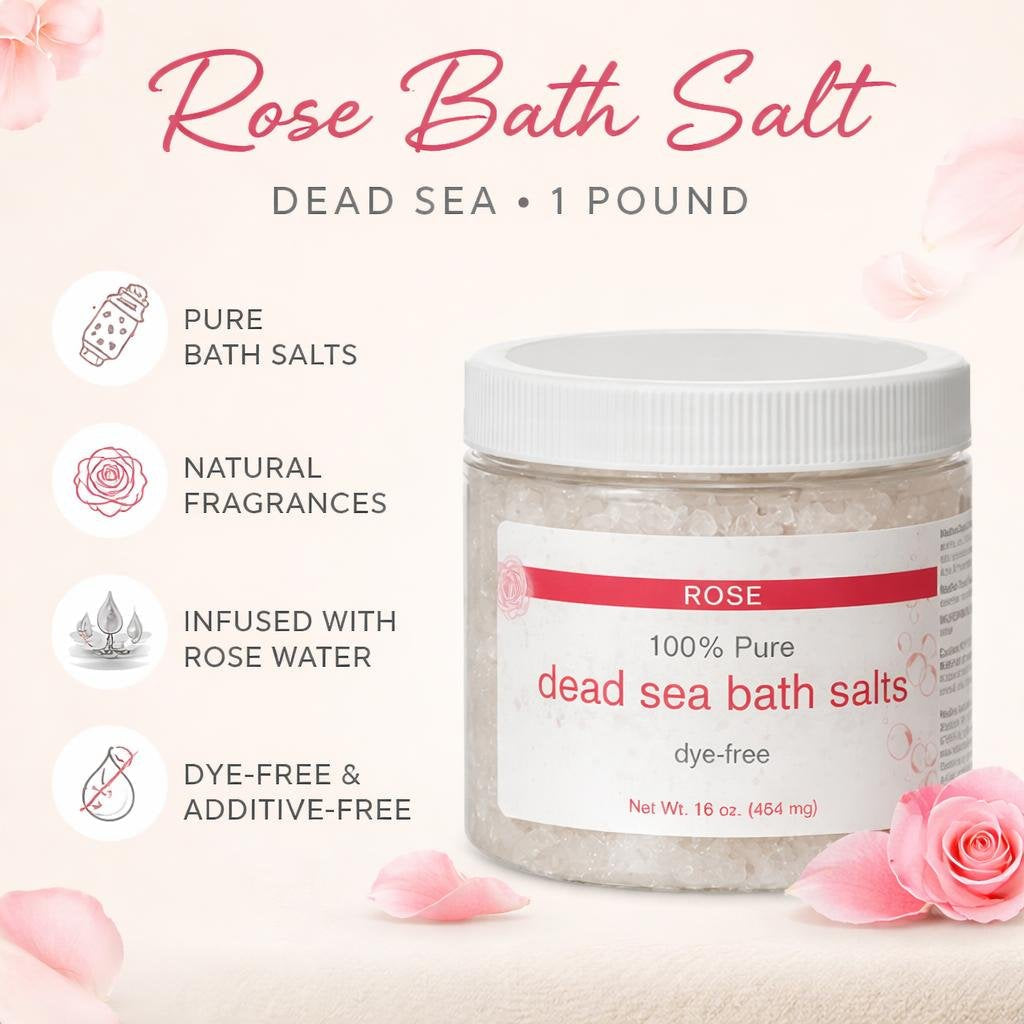 Rose Bath Salt, Dead Sea (1 Pound)