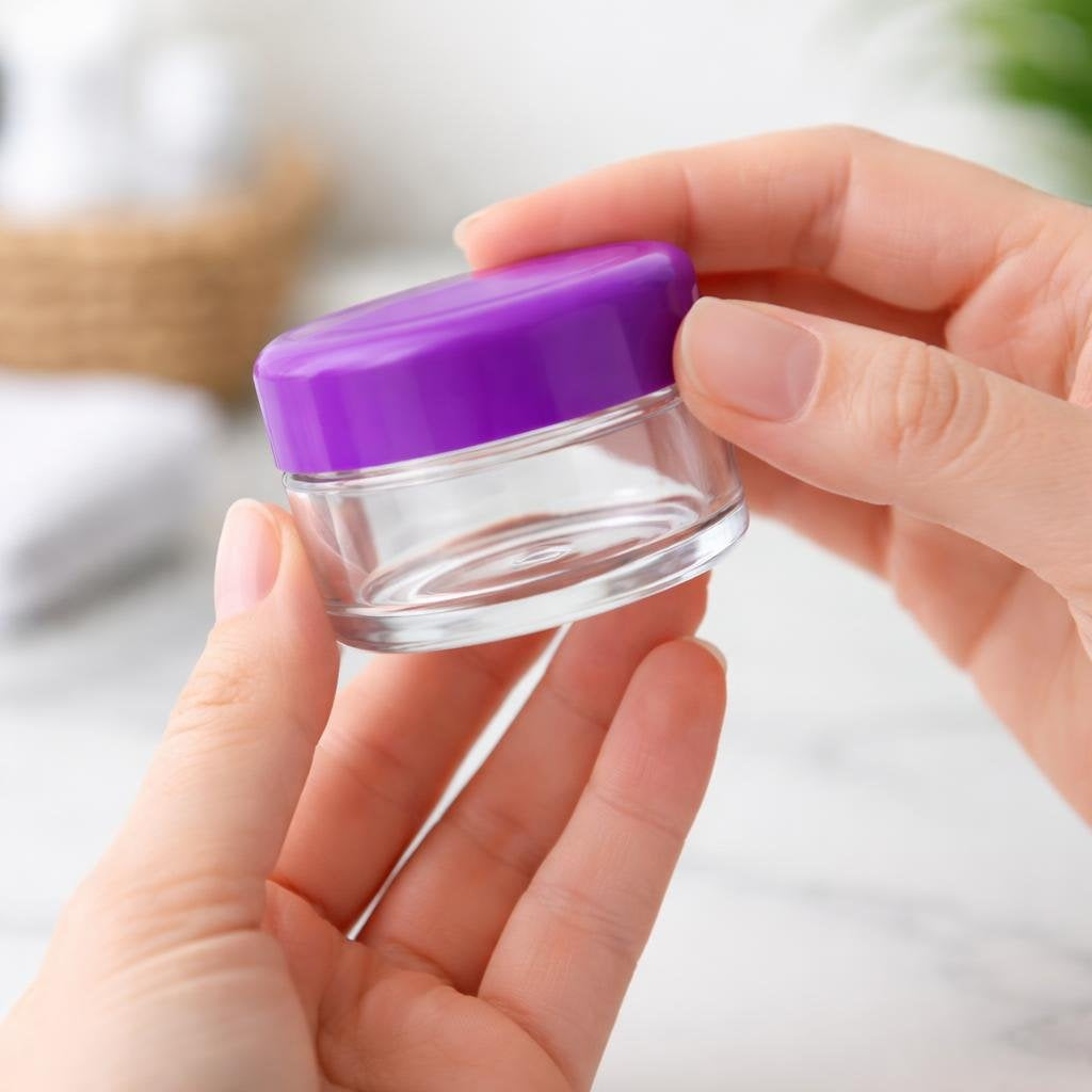 Clear Jar with Purple Cap, 0.15 oz (1 Gross, 144 Pieces)