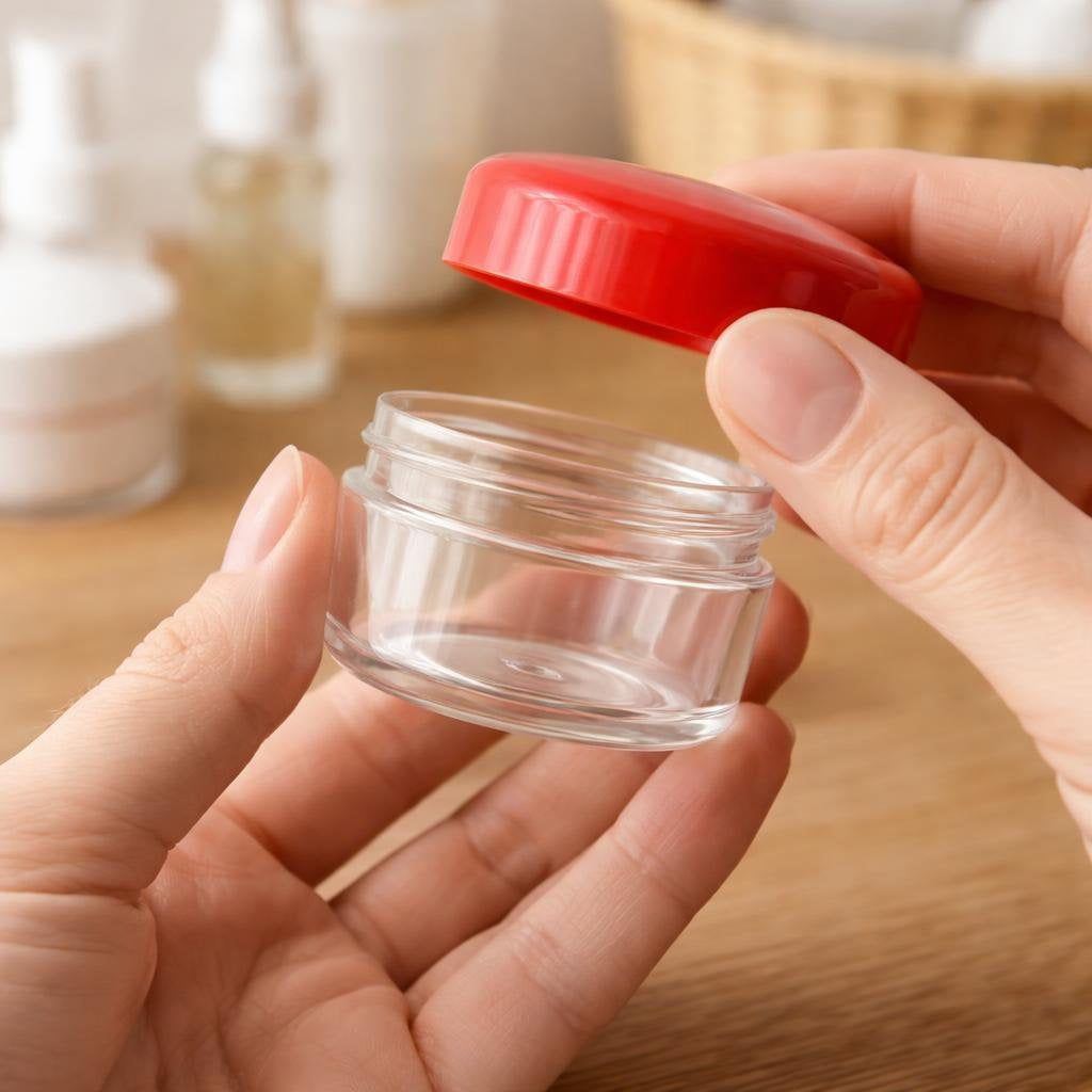 Clear Jar with Red Cap, 0.15 oz (1 Gross, 144 Pieces)