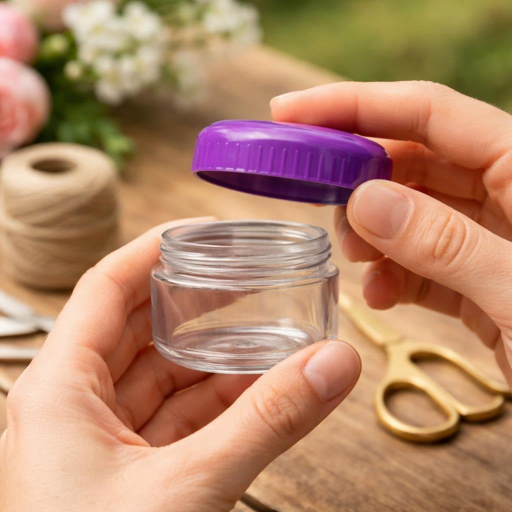 Clear Jar with Purple Cap, 0.15 oz (1 Gross, 144 Pieces)