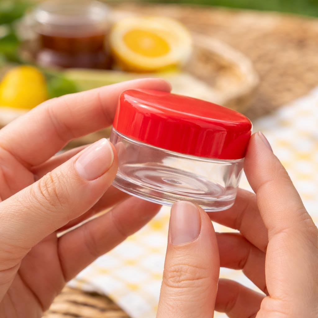 Clear Jar with Red Cap, 0.15 oz (1 Gross, 144 Pieces)