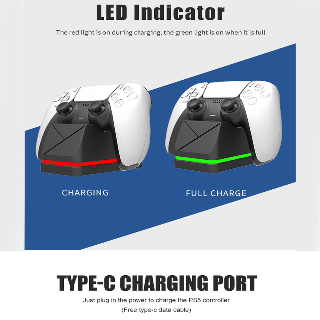 Ortz PS5 Controller Charger Station, PS5 Charging Station, Playstation 5 Accessories with Fast Charging 5V AC Adapter and LED Indicator, PS5 Charging Dock Black