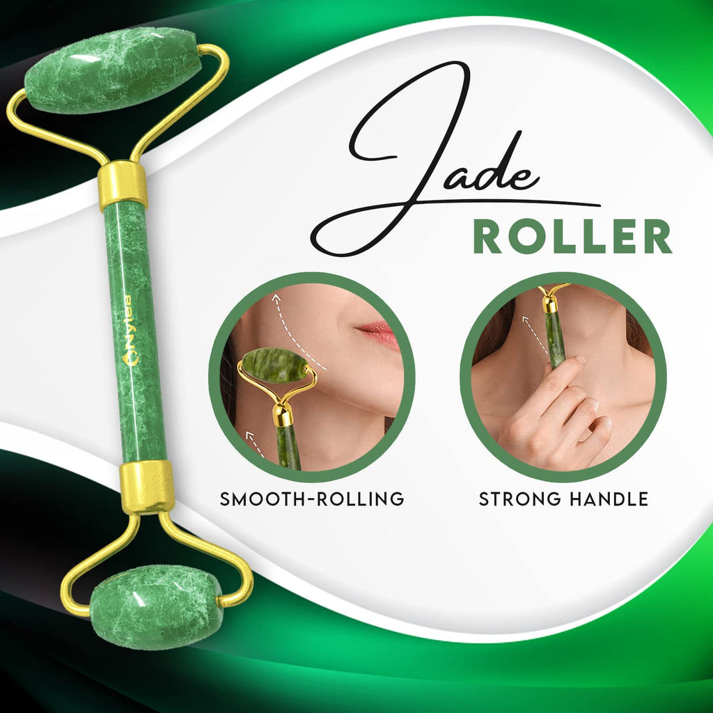 Nylea Jade Roller and Gua Sha Set, Face Roller - Facial Beauty Roller Tools, Massager Stone Skin Care Set Body Muscle Relaxing and Relieve Fine Lines and Wrinkles for Eyes and Neck