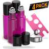 Essential Oil Roller Bottles [Metal Chrome Roller Ball] FREE Plastic Pippette, Funnel and Bottle Opener Refillable Glass Color Roll On for Fragrance Essential Oil - 10 ml 1/3 oz Oil Roller Bottles BargzOils 4 PACK Purple 