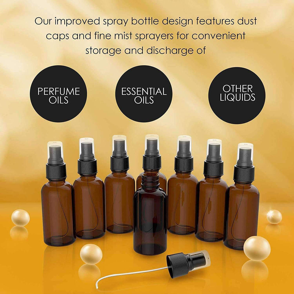 Amber Spray Bottles With Dust Caps and Fine Mist Sprayers [2 Oz]