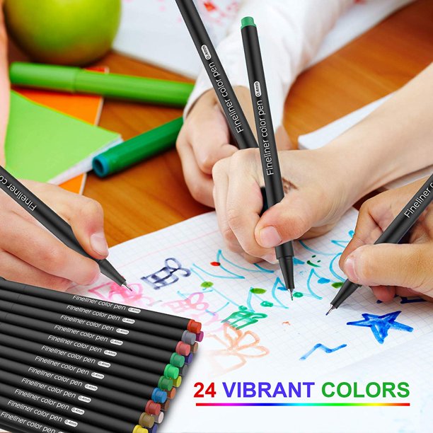 Nylea 24 Pack Fineliner 0.4mm Color Pens Fine Tip for Art Black Color