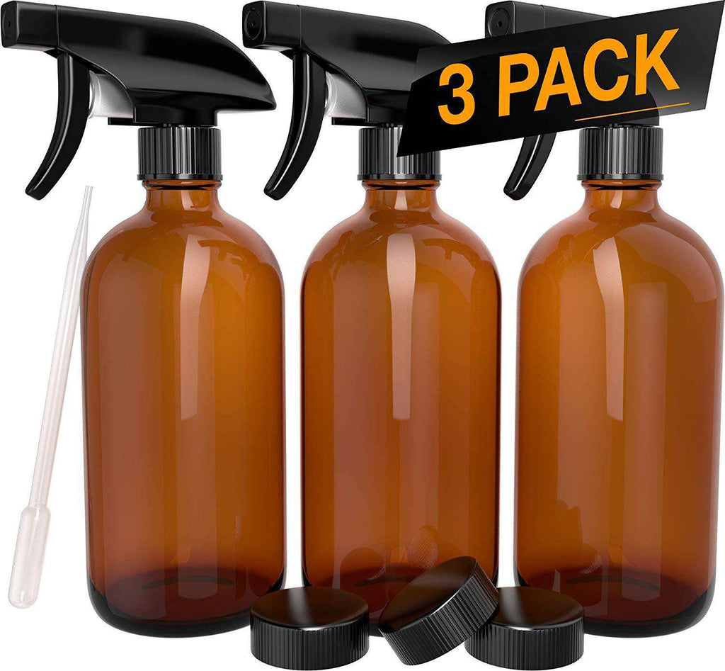 Amber Glass Spray Bottles with Phenolic Cap and Pipette [16 Oz]