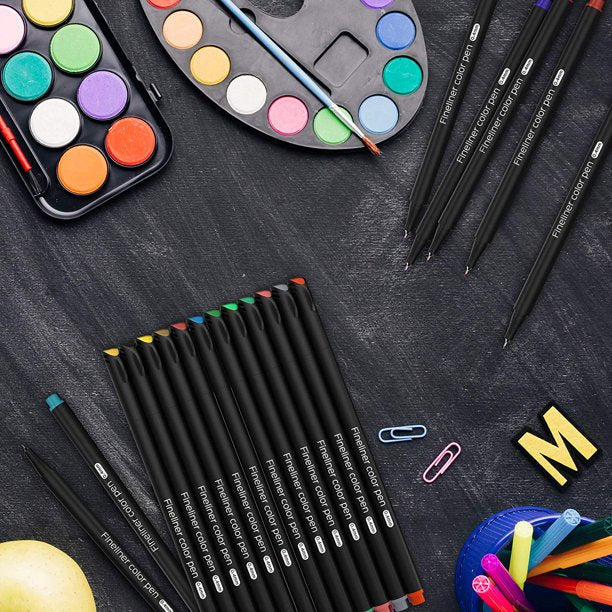 Nylea 24 Pack Fineliner 0.4mm Color Pens Fine Tip for Art Black Color –  BargzNY