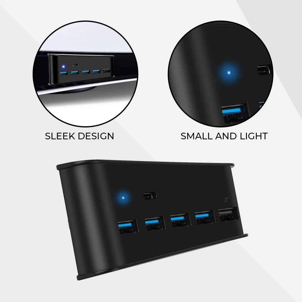 Ortz PS5 USB Hub, PS5 Accessories USB Expansion Adapter with 4 USB 2.0 Hubs, 1 USB Charging Port and Type C 3.1 Port, Support Highspeed Connection Plug and Play 5 in 1 Black