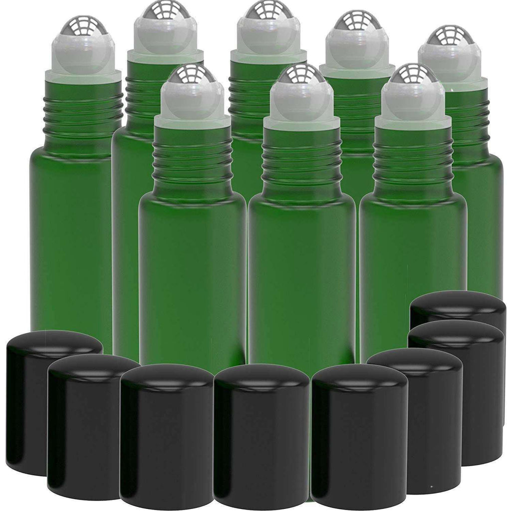 8 Pack - Essential Oil Roller Bottles [Metal Chrome Roller Ball] 10ml Refillable Glass Color Roll On for Fragrance Essential Oil (Green) Oil BargzOils 