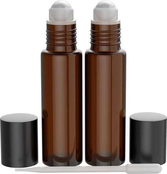 8 Pack - Essential Oil Roller Bottles [PLASTIC ROLLER] 10ml Refillable Glass - Amber Oil BargzOils 