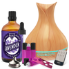 Insomnia Relief Essential Oils Bundle  (16 OZ Lavender Essential Oil,  16 OZ Dropper,   Ultrasonic Diffuser,  4 Pack Roller Bottles (Purple) )