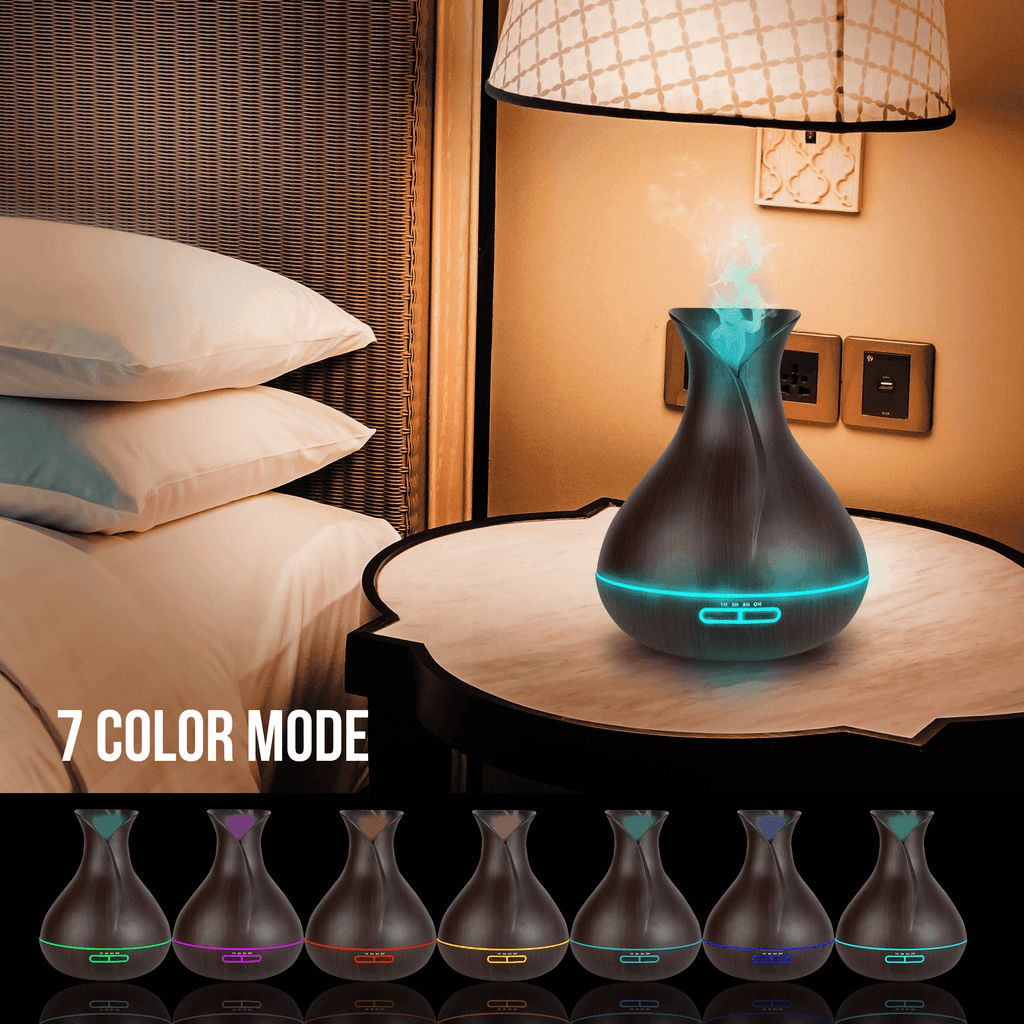 400ML USB Ultrasonic Humidifier Tulip Vase Style 5W Wood Grain Cool-Mist Aromatherapy Essential Oil Diffuser Air purifier Oil Diffuser BargzOils 
