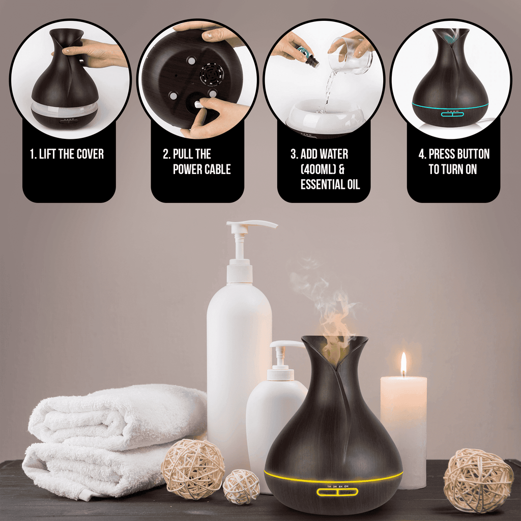 400ML USB Ultrasonic Humidifier Tulip Vase Style 5W Wood Grain Cool-Mist Aromatherapy Essential Oil Diffuser Air purifier Oil Diffuser BargzOils 