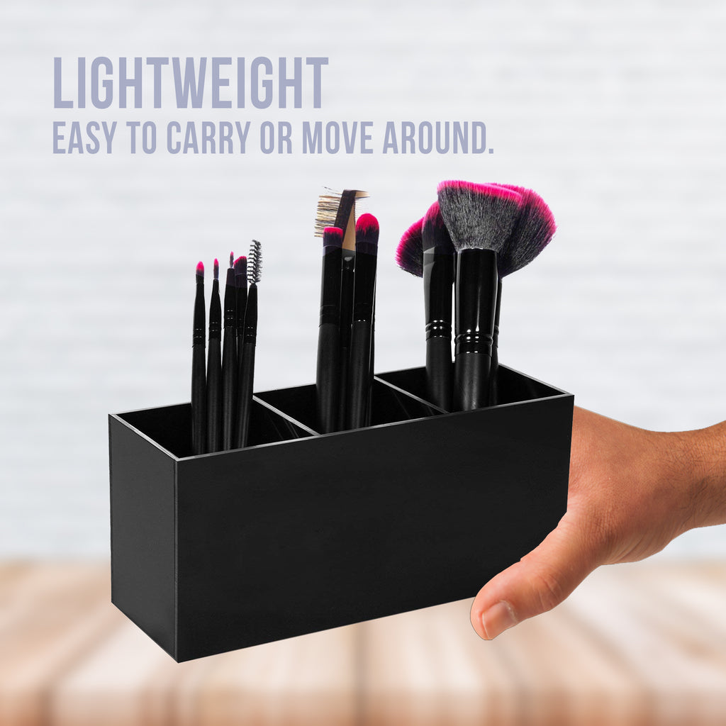 Makeup Brush Holder Strong Acrylic 3-Slot Cosmetics Brush Organizer Lip Gloss Holder for Dresser Bathroom Desktop