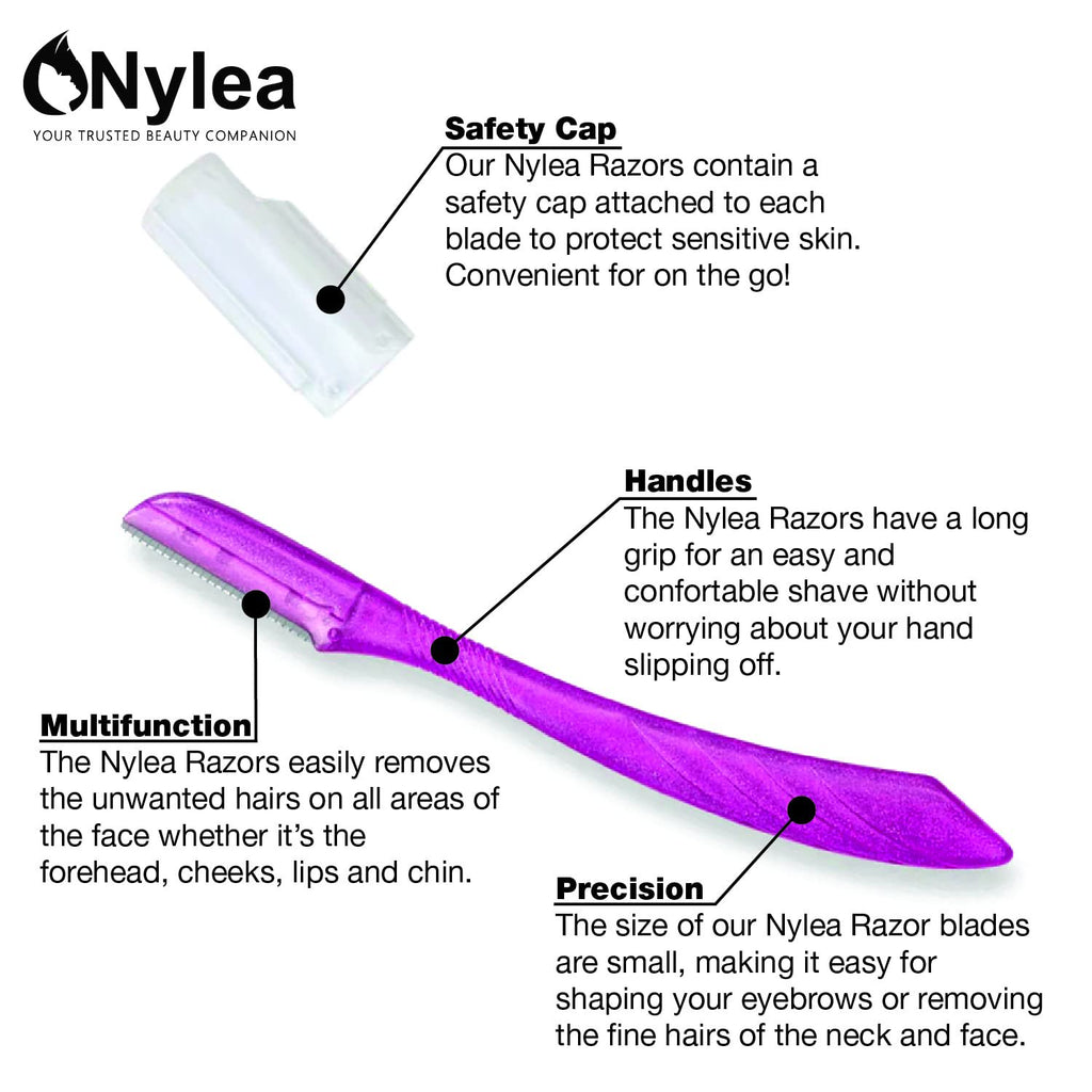 Nylea 3-Pack Eyebrow Razor Trimmer for Women Face [Extra Precision] Peach Fuzz Remover | Disposable Dermaplane Facial Hair Shaper | Dermaplaning Shaving Removal Tool - Facial Shave Shaver Blades