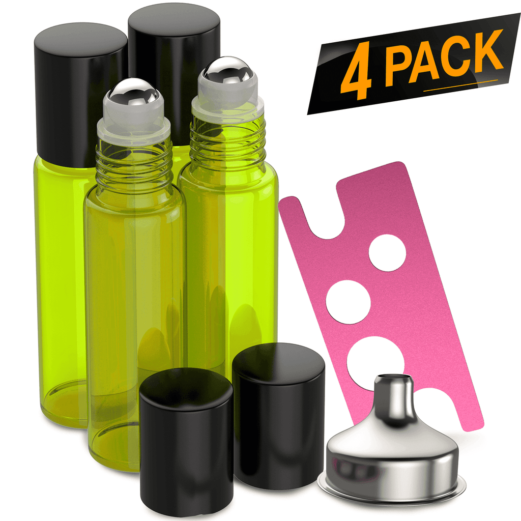 Essential Oil Roller Bottles [Yellow Bottle] Oil BargzOils 4 -Pack 