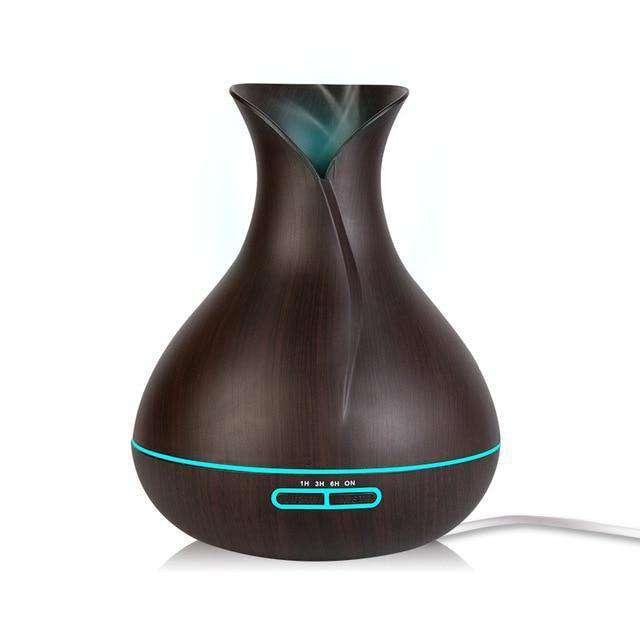 400ML USB Ultrasonic Humidifier Tulip Vase Style 5W Wood Grain Cool-Mist Aromatherapy Essential Oil Diffuser Air purifier Oil Diffuser BargzOils Chocolate 